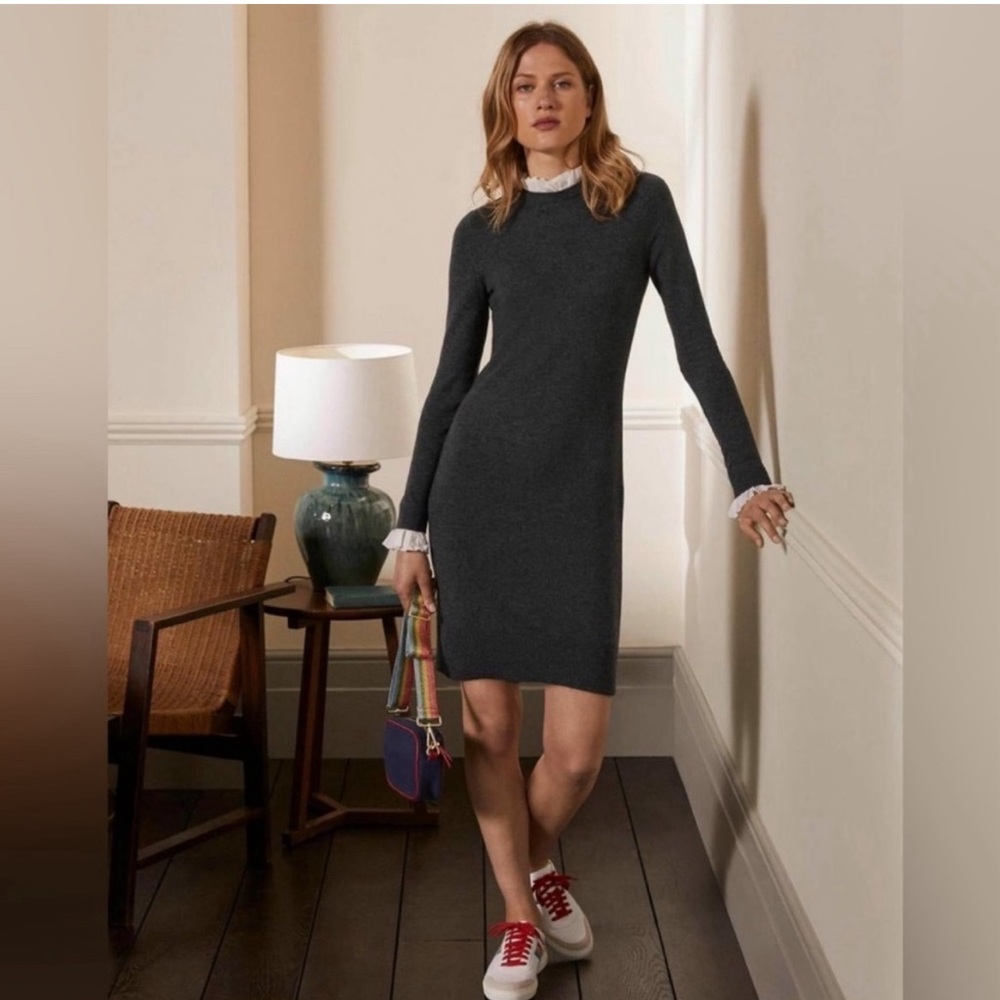 Boden Beatrice Cashmere Blend Ruffle Trim Sweater Dress
